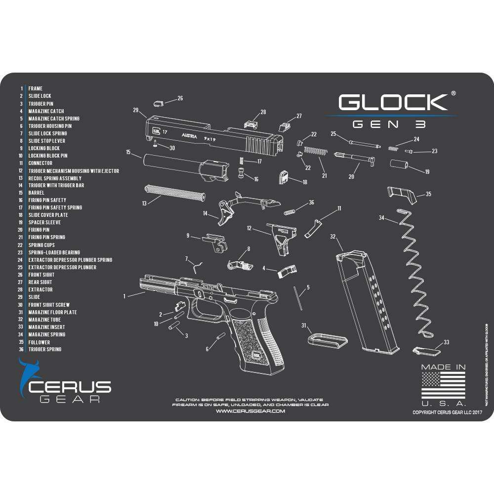 Cleaning Equipment Cerus Gear Ready Series HANDGUN 12X17 3mm PROMAT FOR GLOCK GEN 3 SCHEMATIC CHAR GRAY • Model: Ready Series